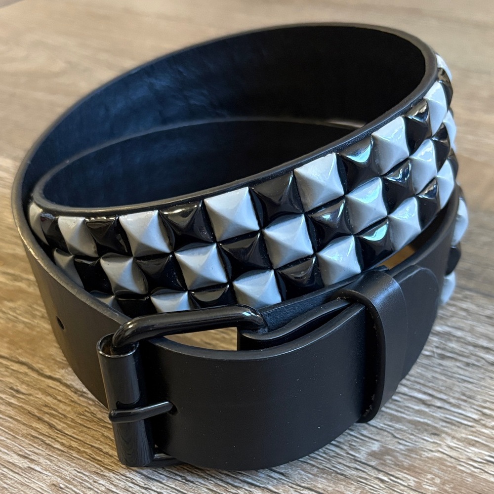 Black Studded Leather Belt - Classic Pyramid Stud Design